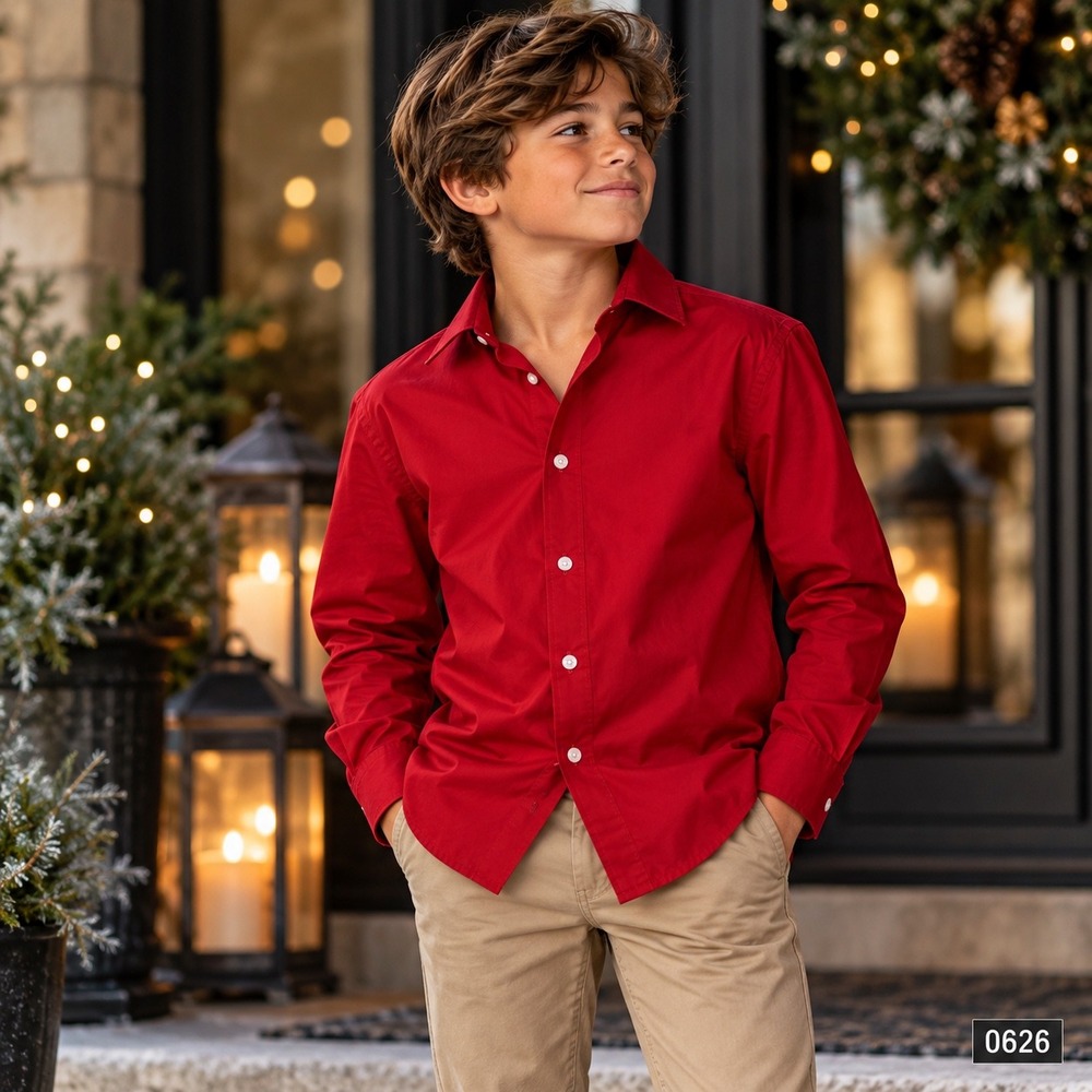 IZOD Boys Red Long Sleeve Button Down Dress Shirt Size 10 Regular Preppy 0626